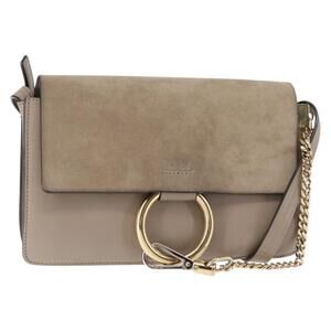 Chloe Fay Shoulder Bag Suede Leather Beige Gold Auth BA6627